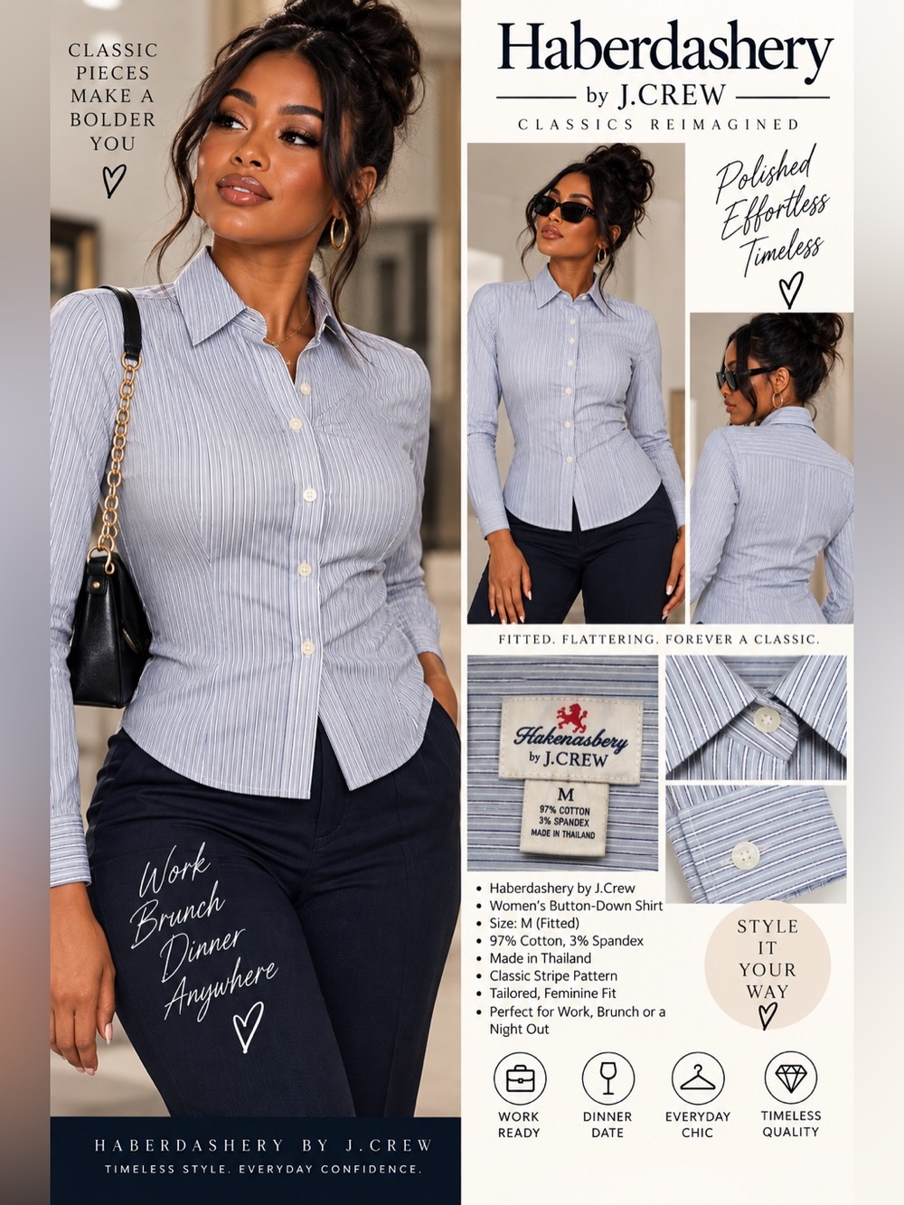J.Crew Haberdashery Women's Fitted Button-Down Shirt - Light Blue Stripe size M